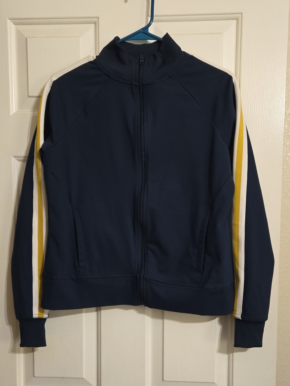 Athletic Works Navy Jacket with Yellow & White Stripes